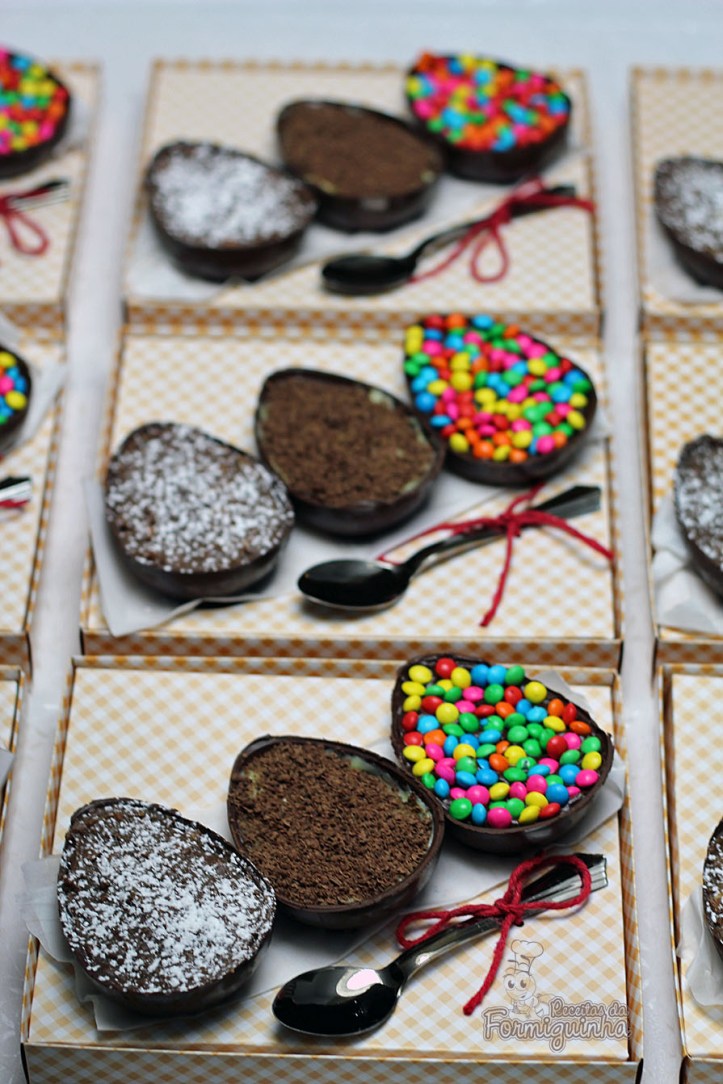 Ovos de Páscoa de Colher: Palha Italiana, Casadinho, Ganache com Confete