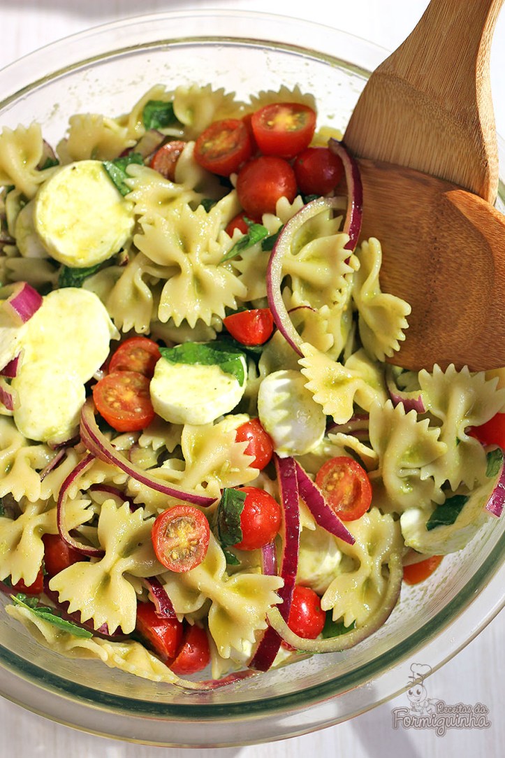 Rápida, refrescante e muito saborosa, essa Salada de Macarrão Caprese pode ser preparada com bastante antecedência e te ajudar naqueles dias corridos! Vale muito a pena experimentar!